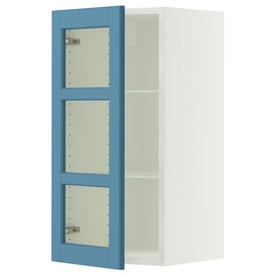 SEKTION Gabinete de pared+puerta de vidrio, blanco/Lerhyttan azul, 15x15x30 "