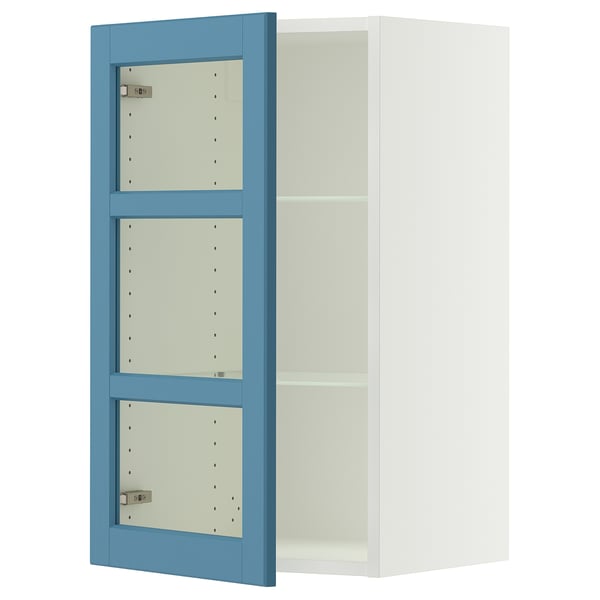 SEKTION Gabinete de pared+puerta de vidrio, blanco/Lerhyttan azul, 18x15x30 "