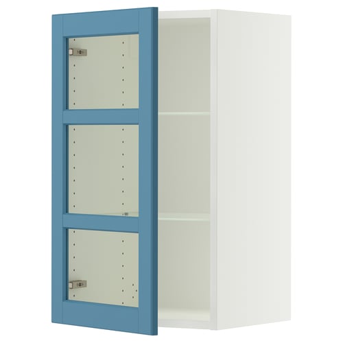 SEKTION Gabinete de pared+puerta de vidrio, blanco/Lerhyttan azul, 18x15x30 "