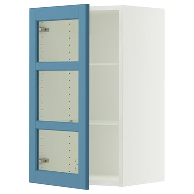 SEKTION Gabinete de pared+puerta de vidrio, blanco/Lerhyttan azul, 18x15x30 "
