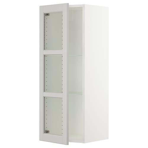 SEKTION Gabinete de pared+puerta de vidrio, blanco/Lerhyttan gris claro, 15x15x40 "