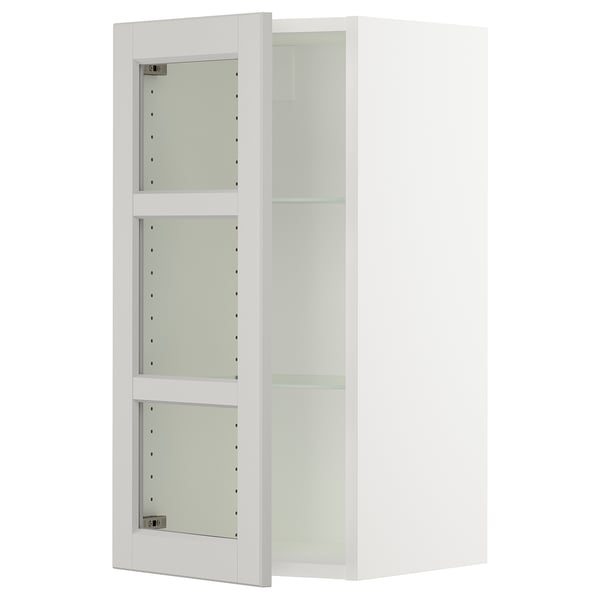 SEKTION Gabinete de pared+puerta de vidrio, blanco/Lerhyttan gris claro, 15x15x30 "