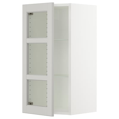 SEKTION Gabinete de pared+puerta de vidrio, blanco/Lerhyttan gris claro, 15x15x30 "
