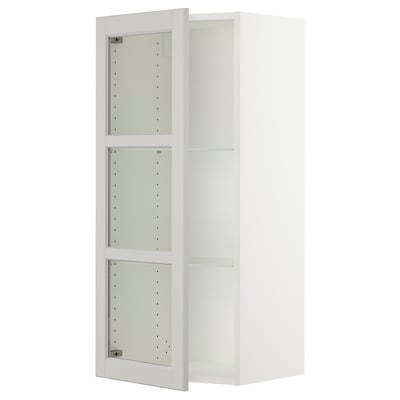 SEKTION Gabinete de pared+puerta de vidrio, blanco/Lerhyttan gris claro, 18x15x40 "