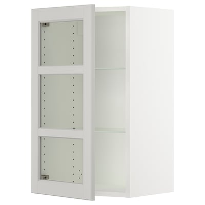 SEKTION Gabinete de pared+puerta de vidrio, blanco/Lerhyttan gris claro, 18x15x30 "