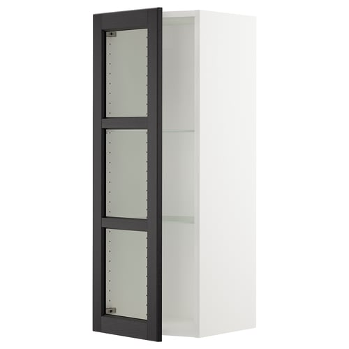 SEKTION Gabinete de pared+puerta de vidrio, blanco/Lerhyttan teñido en negro, 15x15x40 "