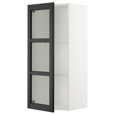 SEKTION Gabinete de pared+puerta de vidrio, blanco/Lerhyttan teñido en negro, 18x15x40 "