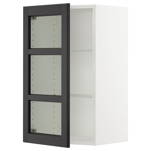 SEKTION Gabinete de pared+puerta de vidrio, blanco/Lerhyttan teñido en negro, 18x15x30 "