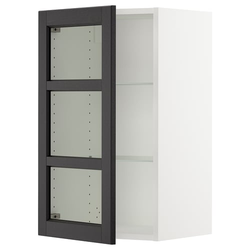 SEKTION Gabinete de pared+puerta de vidrio, blanco/Lerhyttan teñido en negro, 18x15x30 "