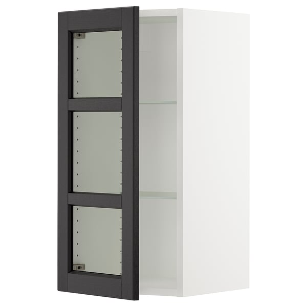 SEKTION Gabinete de pared+puerta de vidrio, blanco/Lerhyttan teñido en negro, 15x15x30 "