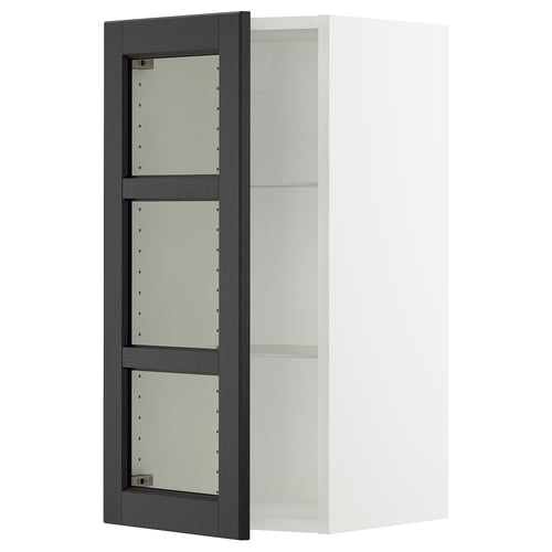 SEKTION Gabinete de pared+puerta de vidrio, blanco/Lerhyttan teñido en negro, 15x15x30 "