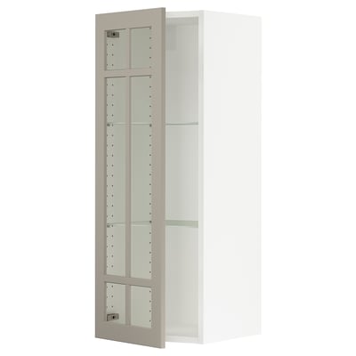 SEKTION Gabinete de pared+puerta de vidrio, blanco/Stensund beige, 15x15x40 "