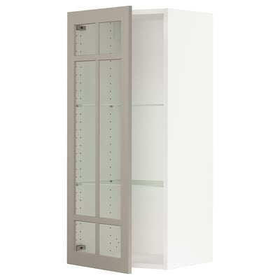 SEKTION Gabinete de pared+puerta de vidrio, blanco/Stensund beige, 18x15x40 "
