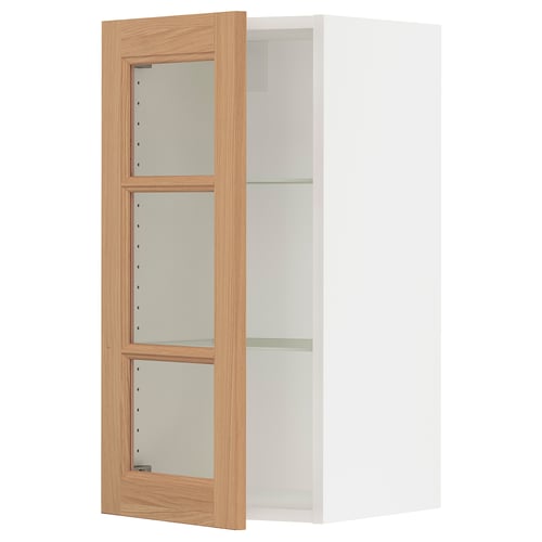 SEKTION Gabinete de pared+puerta de vidrio, blanco/Vedhamn roble, 15x15x30 "
