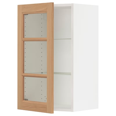 SEKTION Gabinete de pared+puerta de vidrio, blanco/Vedhamn roble, 18x15x30 "