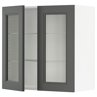 SEKTION Gabinete pared+2 puertas de vidrio, blanco/Axstad gris oscuro, 30x15x30 "