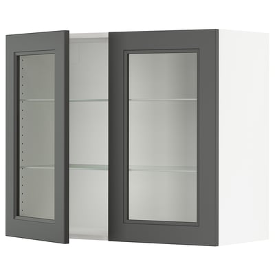 SEKTION Gabinete pared+2 puertas de vidrio, blanco/Axstad gris oscuro, 36x15x30 "