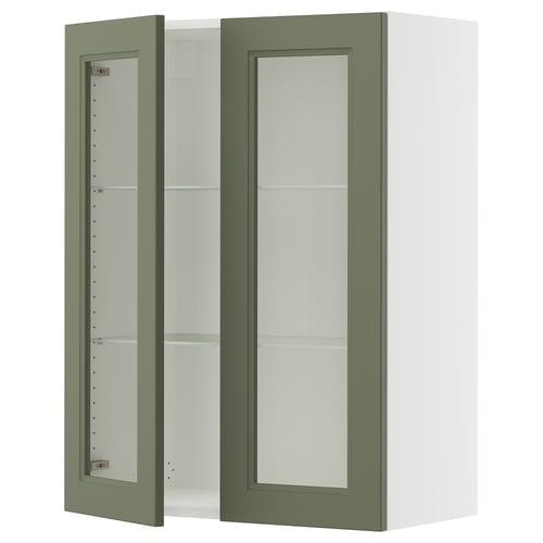 SEKTION Gabinete pared+2 puertas de vidrio, blanco/Axstad gris-verde, 30x15x40 "
