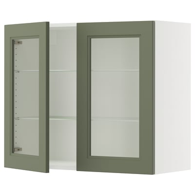 SEKTION Gabinete pared+2 puertas de vidrio, blanco/Axstad gris-verde, 36x15x30 "