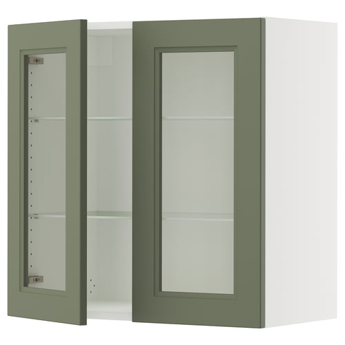 SEKTION Gabinete pared+2 puertas de vidrio, blanco/Axstad gris-verde, 30x15x30 "