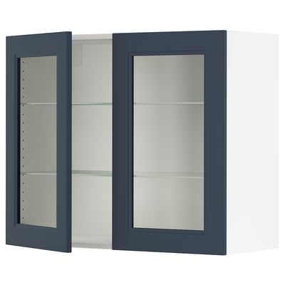 SEKTION Gabinete pared+2 puertas de vidrio, blanco Axstad/mate azul, 36x15x30 "