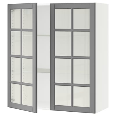 SEKTION Gabinete pared+2 puertas de vidrio, blanco/Bodbyn gris, 36x15x40 "