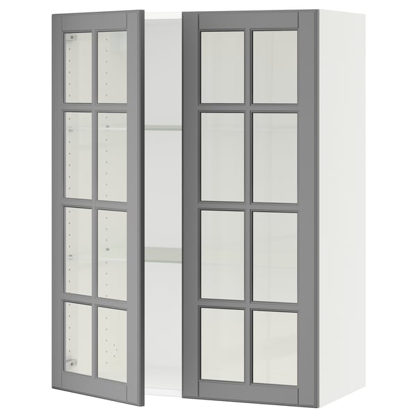 SEKTION Gabinete pared+2 puertas de vidrio, blanco/Bodbyn gris, 30x15x40 "