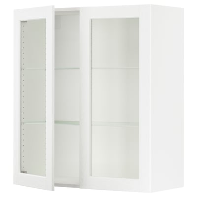 SEKTION Gabinete pared+2 puertas de vidrio, blanco Enköping/blanco efecto madera, 36x15x40 "