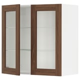 SEKTION Gabinete pared+2 puertas de vidrio, blanco Enköping/marrón efecto de nogal, 30x15x30 "