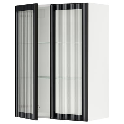 SEKTION Gabinete pared+2 puertas de vidrio, blanco/Hejsta vidrio acanalado antracita, 30x15x40 "