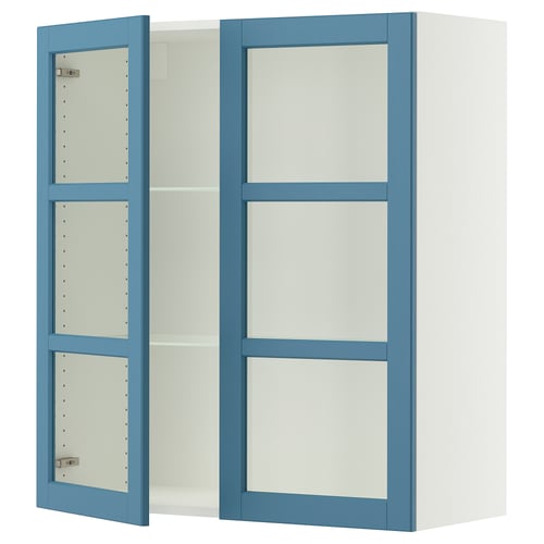SEKTION Gabinete pared+2 puertas de vidrio, blanco/Lerhyttan azul, 36x15x40 "
