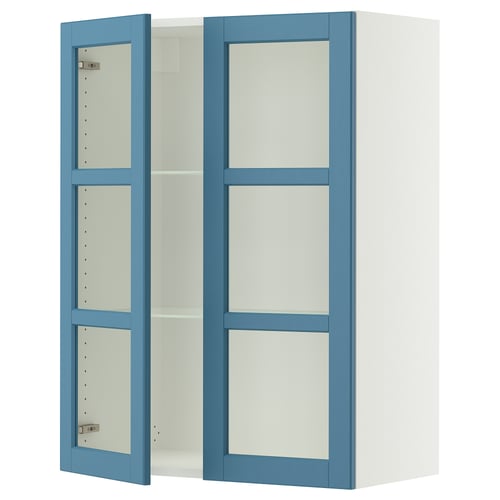 SEKTION Gabinete pared+2 puertas de vidrio, blanco/Lerhyttan azul, 30x15x40 "