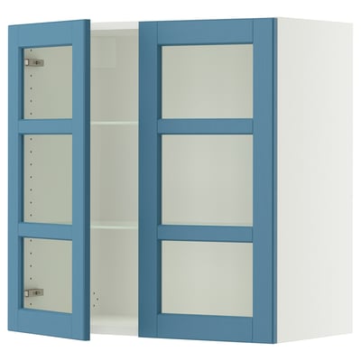 SEKTION Gabinete pared+2 puertas de vidrio, blanco/Lerhyttan azul, 30x15x30 "