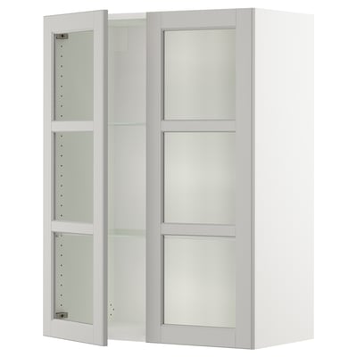 SEKTION Gabinete pared+2 puertas de vidrio, blanco/Lerhyttan gris claro, 30x15x40 "