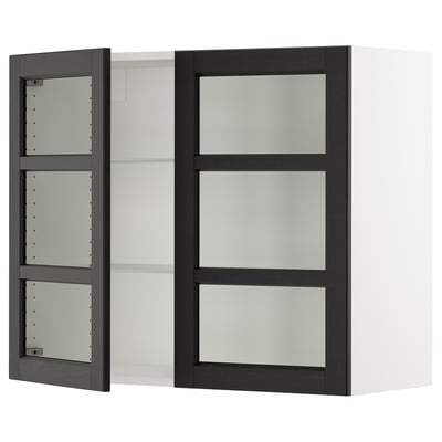 SEKTION Gabinete pared+2 puertas de vidrio, blanco/Lerhyttan teñido en negro, 36x15x30 "