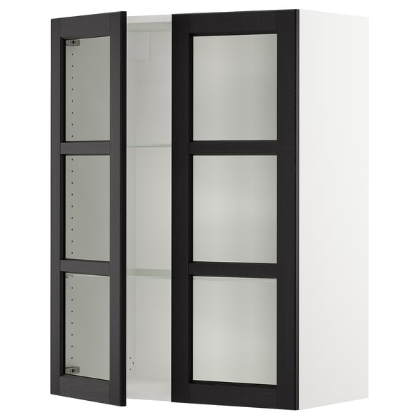 SEKTION Gabinete pared+2 puertas de vidrio, blanco/Lerhyttan teñido en negro, 30x15x40 "