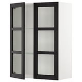 SEKTION Gabinete pared+2 puertas de vidrio, blanco/Lerhyttan teñido en negro, 30x15x40 "