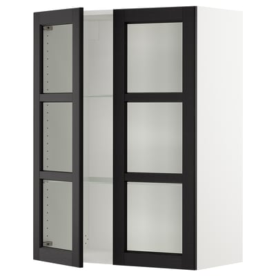 SEKTION Gabinete pared+2 puertas de vidrio, blanco/Lerhyttan teñido en negro, 30x15x40 "