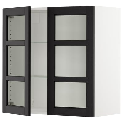 SEKTION Gabinete pared+2 puertas de vidrio, blanco/Lerhyttan teñido en negro, 30x15x30 "