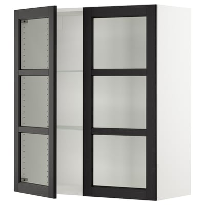 SEKTION Gabinete pared+2 puertas de vidrio, blanco/Lerhyttan teñido en negro, 36x15x40 "