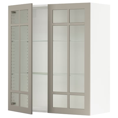 SEKTION Gabinete pared+2 puertas de vidrio, blanco/Stensund beige, 36x15x40 "