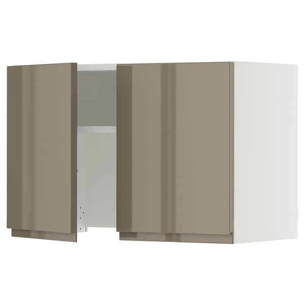 SEKTION Gabinete pared+camp extractora intg, blanco/Voxtorp marrón grisáceo oscuro alto brillo, 30x15x20 "