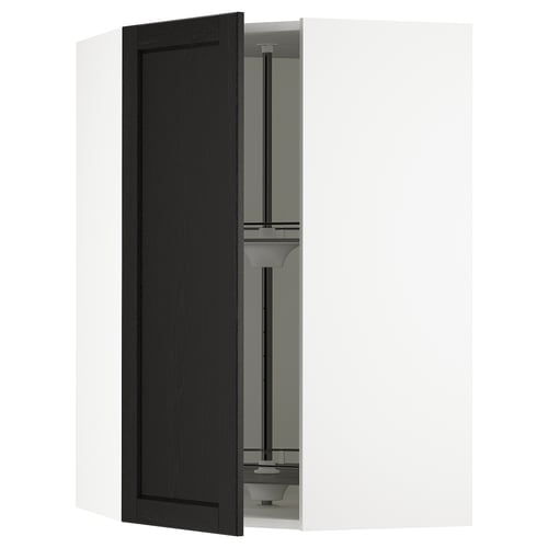 SEKTION Gabinete pared esquina+estante gira, blanco/Lerhyttan teñido en negro, 26x15x40 "