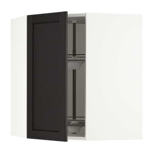 SEKTION Gabinete pared esquina+estante gira, blanco/Lerhyttan teñido en negro, 26x15x30 "