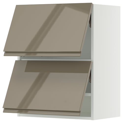 SEKTION Gabinete pared horizontal+2 puertas, blanco/Voxtorp marrón grisáceo oscuro alto brillo, 24x15x30 "