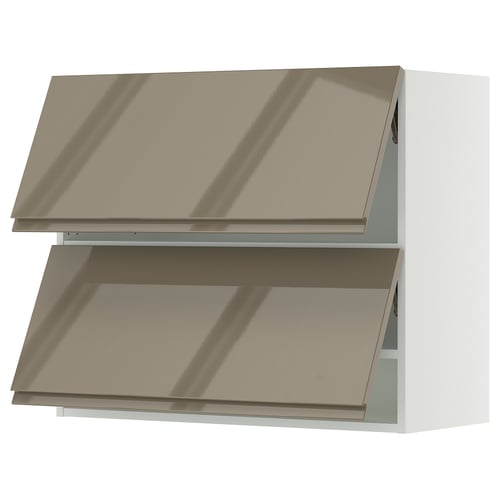 SEKTION Gabinete pared horizontal+2 puertas, blanco/Voxtorp marrón grisáceo oscuro alto brillo, 36x15x30 "