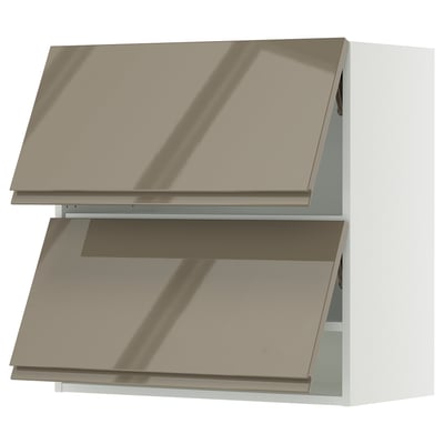 SEKTION Gabinete pared horizontal+2 puertas, blanco/Voxtorp marrón grisáceo oscuro alto brillo, 30x15x30 "