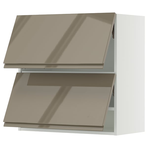 SEKTION Gabinete pared hrz 2 ptvd+aprt prs, blanco/Voxtorp marrón grisáceo oscuro alto brillo, 30x15x30 "
