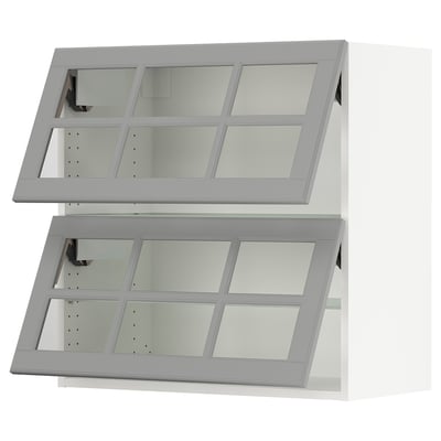 SEKTION Gabinete pared hrz+2 puertas vidrio, blanco/Bodbyn gris, 30x15x30 "