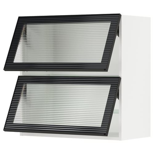 SEKTION Gabinete pared hrz+2 puertas vidrio, blanco/Hejsta vidrio acanalado antracita, 30x15x30 "